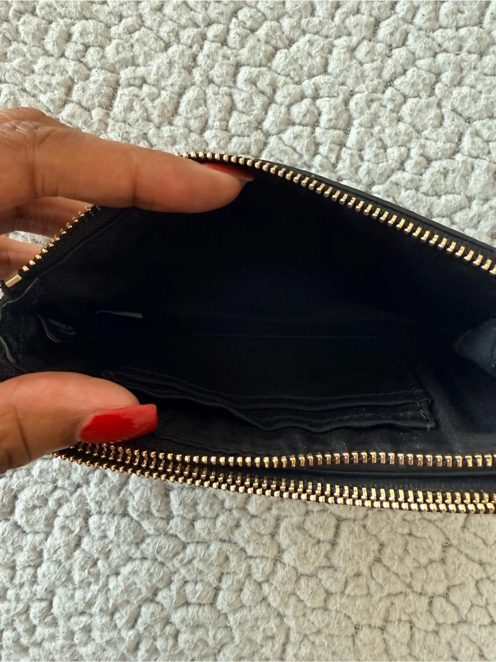 Coach Black Pebbled Leather Double Zip Wristlet Wallet Clutch Gold Hardware